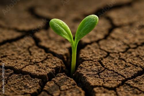Emergence: A Sprout of Hope: In a world of dryness and cracks, a vibrant young sprout emerges from the earth, symbolizing resilience, growth, and the beauty of new beginnings.