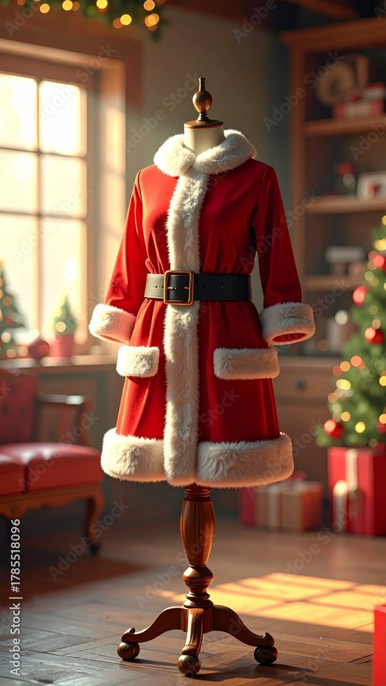 Obraz premium Santa Costume on Mannequin in Vintage Fitting Room 3D cartoon