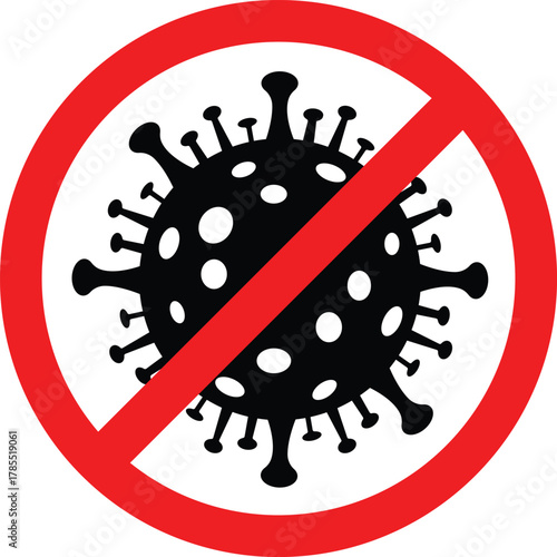 Covid Pandemic No Virus Vector Black Illustration Prevention Stop Coronavirus Alert Healthcare Medicine Disease