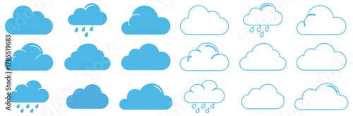 Cloud icon set,Set of clouds in a linear style. Cloud in line or outline collection. Vector illustration.Set of clouds. Cloud icon.
