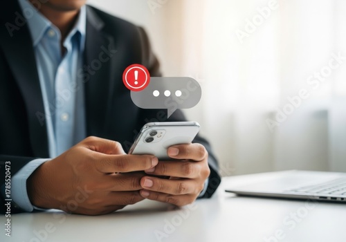 Businessman receives important notification on his smartphone