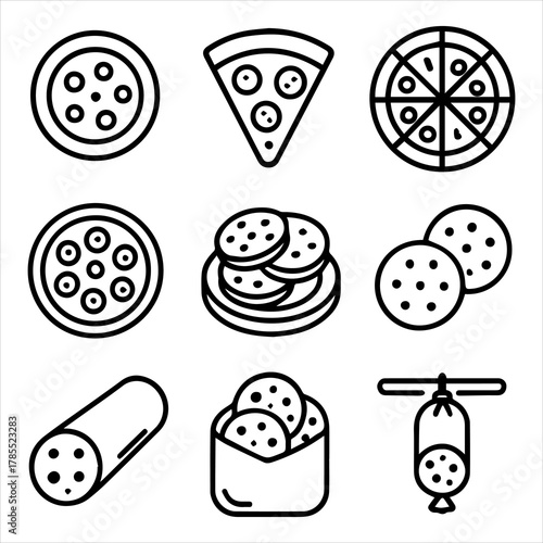Pizza and Sausage Icons A Collection of Delicious Food Symbols for Digital Design