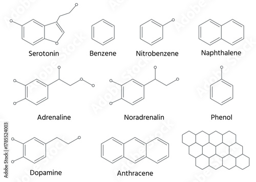 化学物質の構造式のイラストセット　ハニカム構造