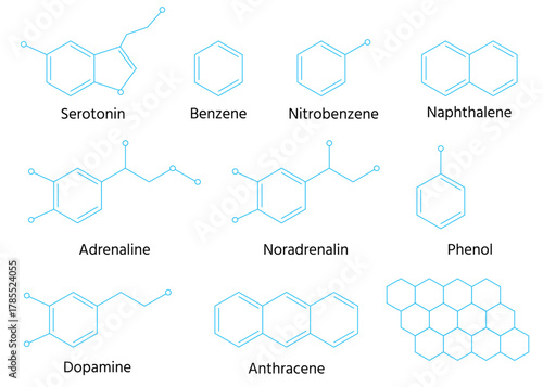 化学物質の構造式のイラストセット　ハニカム構造