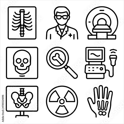 Comprehensive collection of medical imaging and diagnostic icons, ideal for healthcare professionals, hospitals, and scientific research applications
