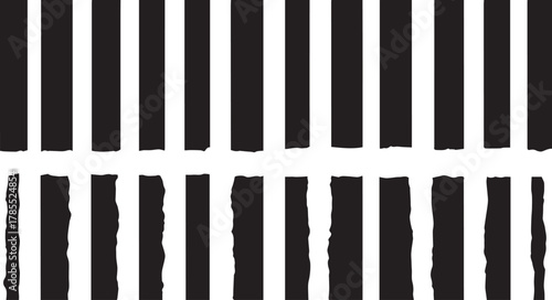 Two rows of black and white vertical stripes one clean and one distressed with grunge texture