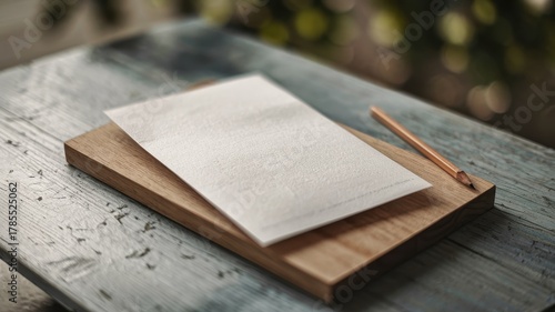 Blank paper and pencil rest on a wooden surface.