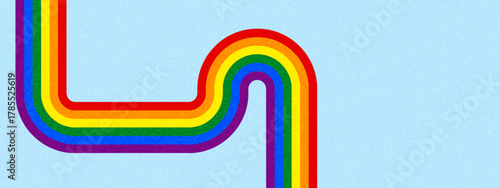 Rainbow LGBT flag background with curved geometric ribbon formation. Vector pride banner displays wave patterns in spectrum stripes with groove effect.