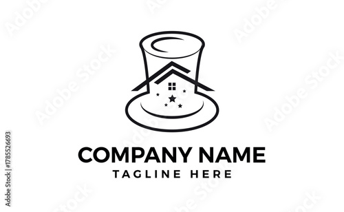 Negative space house with hat magician tie moustache simple creative geomet