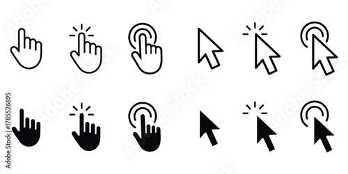 Computer mouse pointer icon set vector. Clicking pointer cursor symbol. vector illustration.