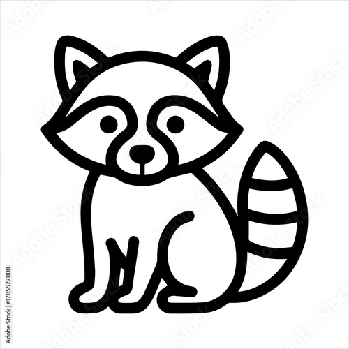 Simple Line Art Icon of a Cute Raccoon Sitting with a Striped Tail