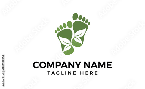 Eco Green Steps Logo Feet vector logo with green leafs concept premium vector