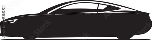 Black vector silhouette of a sleek modern sports car coupe side view on a dark background