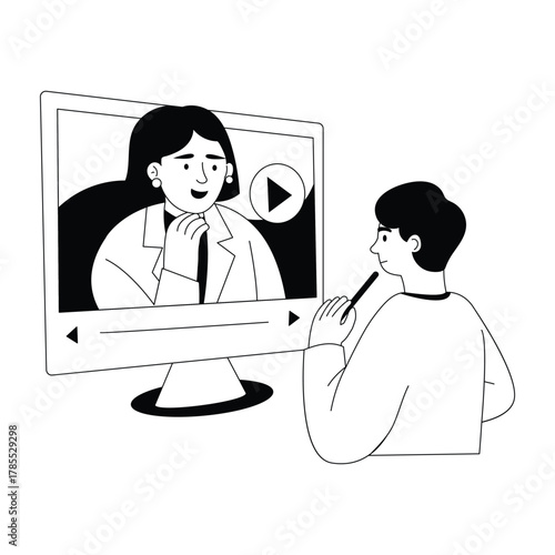 Communicating face-to-face virtually through live streaming Outline Illustration
