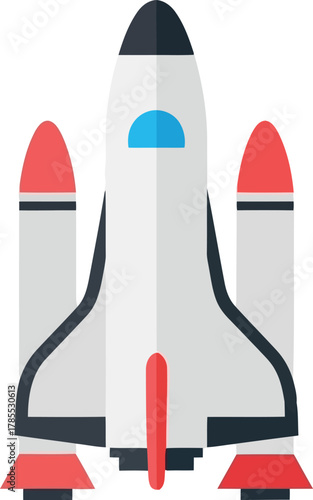 Futuristic space shuttle launch vector flat icon
