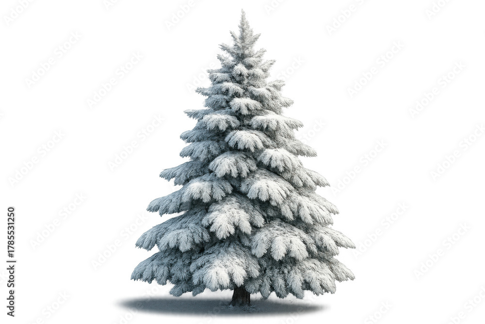 Fototapeta premium Winter pine tree covered in fresh snow on transparent background, symbolizing christmas and holiday season