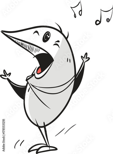 Joyful cartoon tapir character dancing and singing happily.