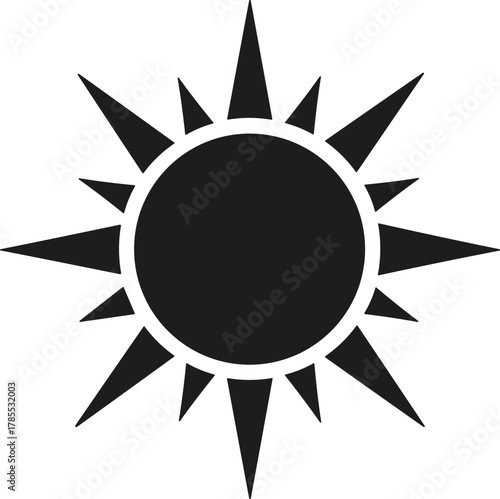 Black sun silhouette vector with sharp rays graphic 1