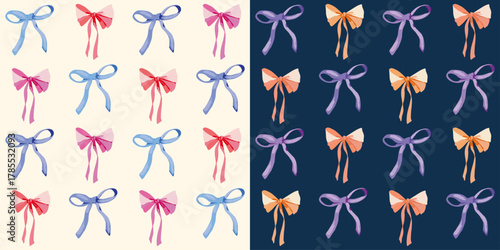 Colorful Bow Ribbon Coquette Pattern Vector Background Illustration 