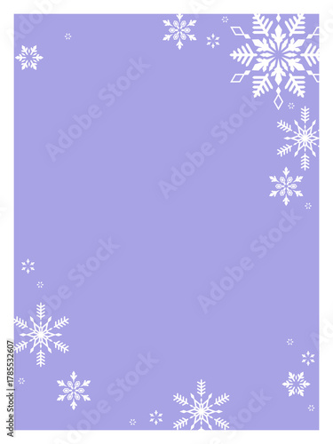 シンプルな雪の結晶のイラスト、縦型のフレーム・テンプレート