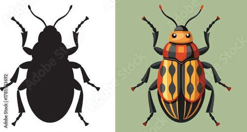 Cheerful beetle illustration featuring a vibrant design and a bold silhouette, ideal for nature-themed projects, children's books, or educational content