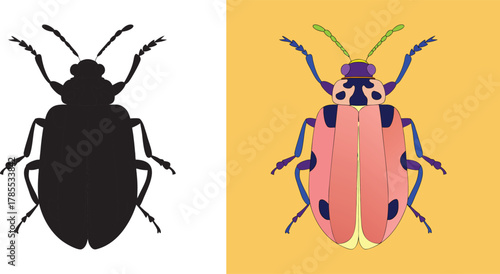 Unique beetle illustration with modern design elements, perfect for science education or unique nature-themed projects and bold branding solutions