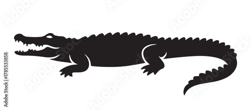  Fierce alligator with open mouth in a stark black silhouette