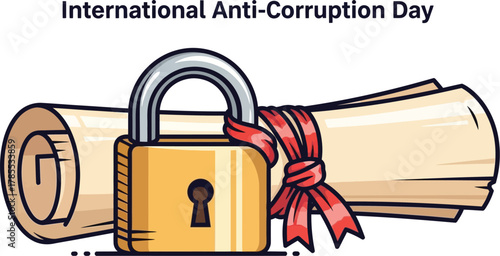 International Anti-Corruption Day illustration with lock and scroll
