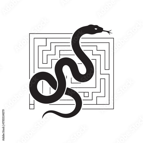 Snake coiled in a maze