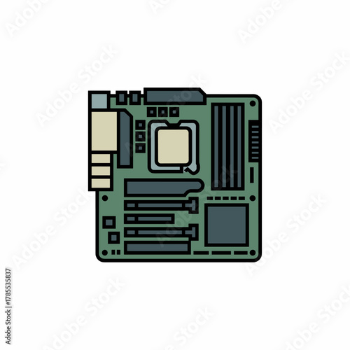 Flat Illustration of a Computer Motherboard