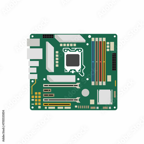 Clean Flat Design Depicting a PC Motherboard