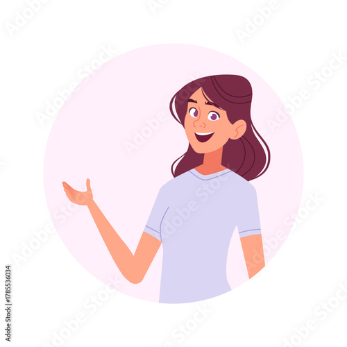 Happy Woman Presenting. Joyful Friendly Female Smiling and Showing.