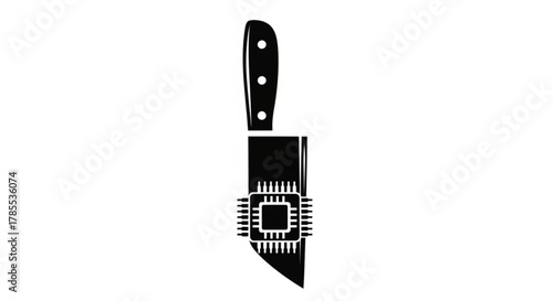 Knife with microchip concept of cybercrime, hacking, digital security, and information warfare