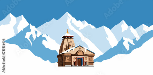 Snow Capped Mountain Kedarnath Temple with Ancient Architecture and Serene Scenery