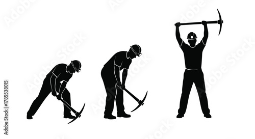 Mining worker silhouette vector illustration pickaxe labor job