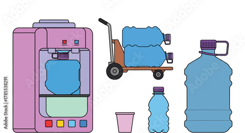 Water cooler dispenser bottles delivery service illustration
