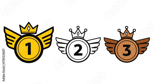 Gold silver bronze awards medals ranking vector illustration art