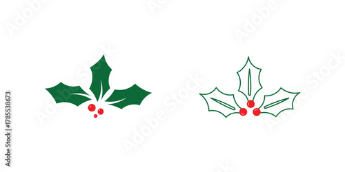 Christmas Holly Leaves and Berries Icon Set