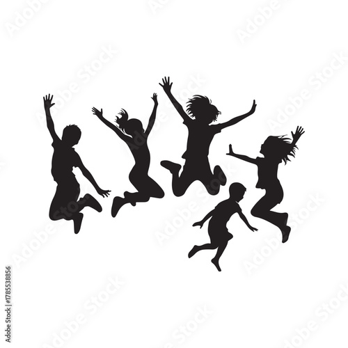 kids jumping vector silhouette clip art logo design illustration. kids enjoying icon collection