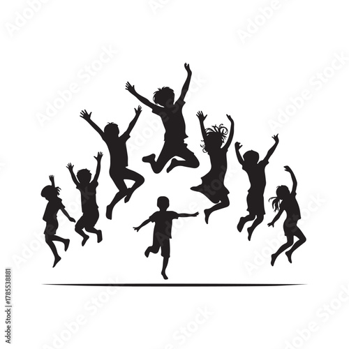 kids jumping vector silhouette clip art logo design illustration. kids enjoying icon collection