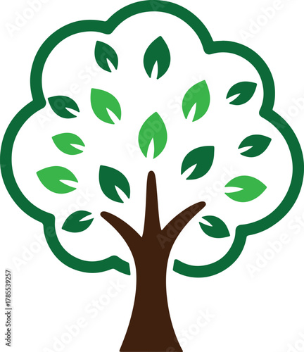 Vector art of a stylized tree icon. A simple, stylized icon of a tree, depicted with a clear outline and filled leaves, presented cleanly on a white background
