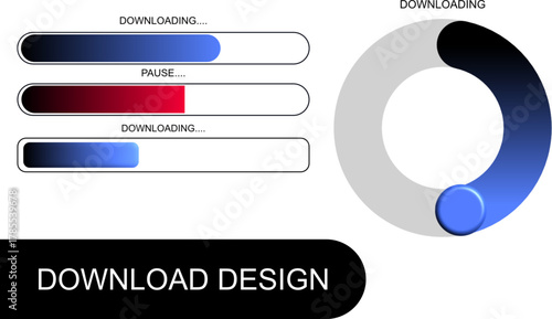 Modern Download Interface UI Design with Progress Bars and Circular Loader