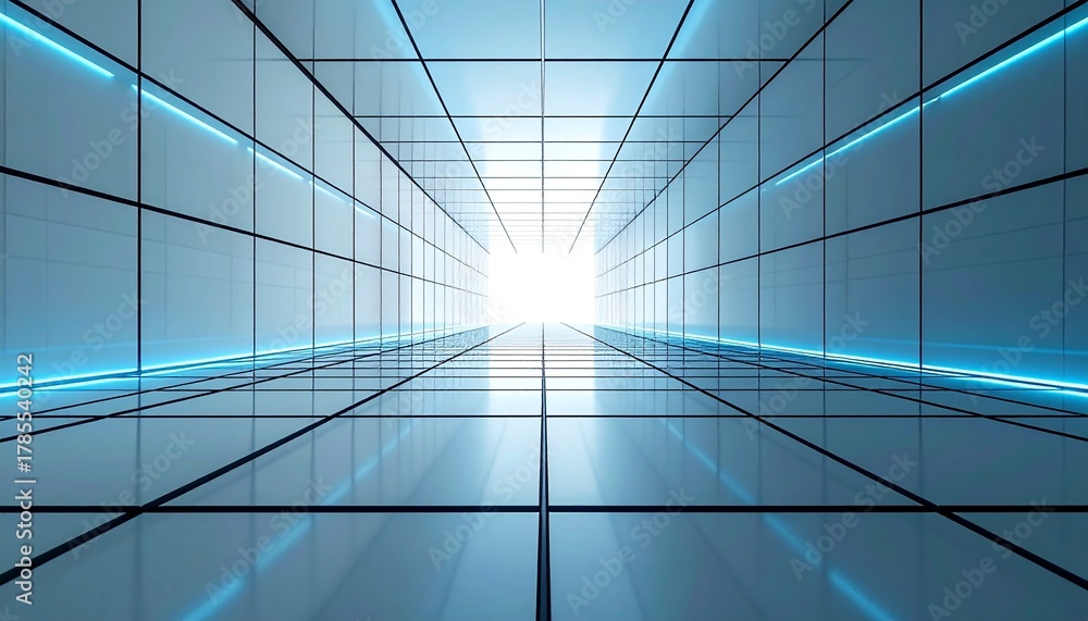 custom made wallpaper toronto digitalClean Photography of a Perfect 3D Grid Structure with Specific Intersections Emitting Cold Blue Light on a White Background