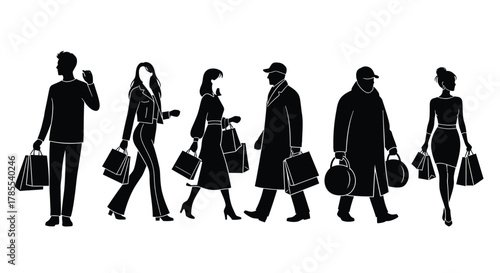 Shopping people silhouette vector illustration fashion retail