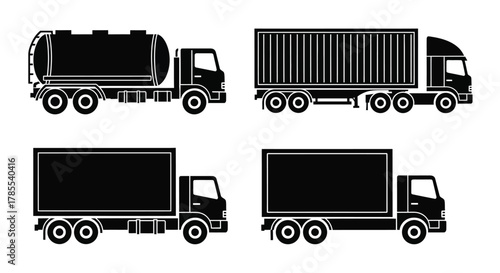Vector illustration of different types of delivery trucks set