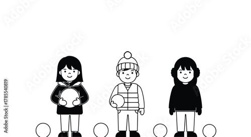 Children playing snowballs winter scene illustration for kids
