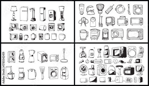 Gadget Illustration Art, Electronic Device Drawing, Hand Drawn Electronics Vector, Minimal Technology Art, Black and White Device Sketch, Elegant Tech Illustration, Modern Gadget Vector, Creative Elec