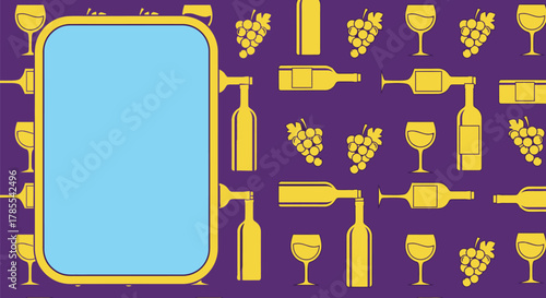 Wine background with grapes and bottles for menu or invitation