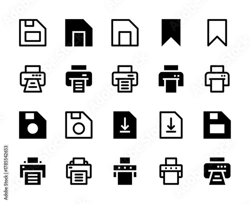 20 Save and Print Icons Line and Solid style for Document Output