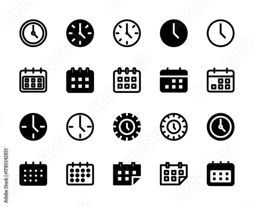 20 Clock and Calendar Icons Line and Solid style for Time Management